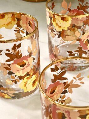 MacKenzie-Childs Wild Rose Gold Lustre Tumblers Set of 4-NWT